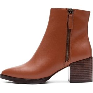 NEW Linea Paolo Viva Low Block Heel Zipper Detail Leather Ankle Booties Sz 8.5M